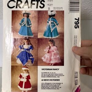 McCalls Crafts 795 Victorian Fancy Doll Clothes Sewing Pattern 13 14 16 Inch